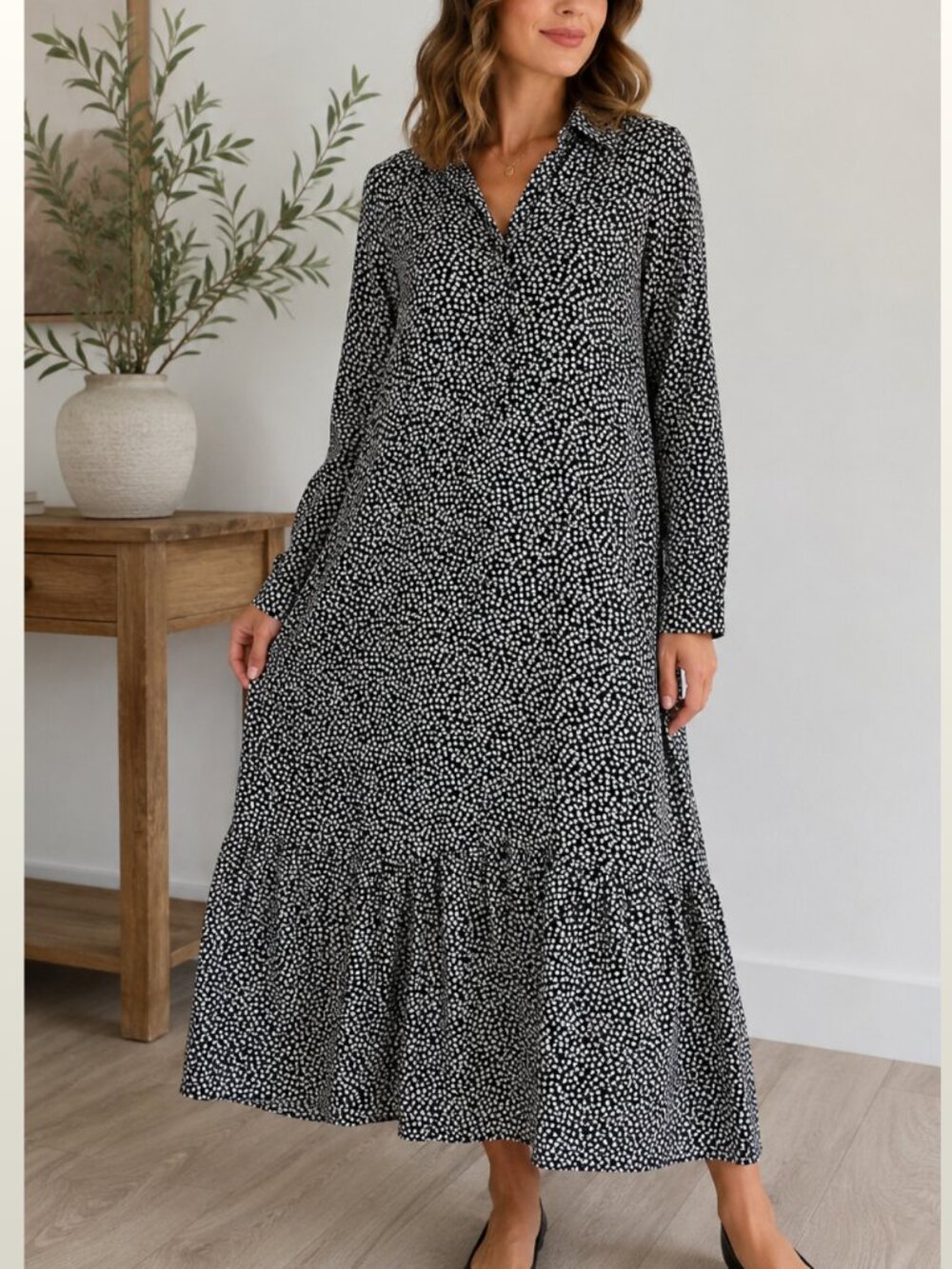H&M Black and White Polka Dot Maxi Dress